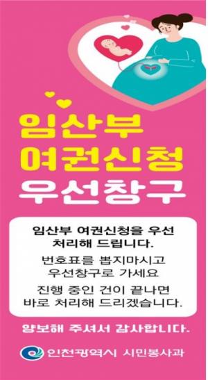 ‘여권 신청’임산부는 대기 없이! 인천시, 우선창구 운영